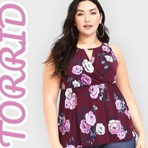 TORRID Plus Size Floral Surplice Studio Knit Sleeveless Tank Top